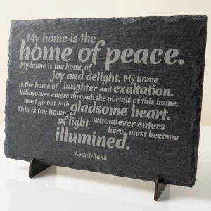 Bahai Quote Black Slate with Wooden Stand