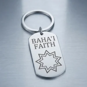 9 Pointed Star Baha'i Faith Keyring Stainless Steel